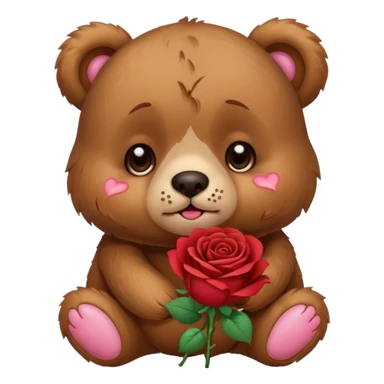 Cute bear with crying  puppy eyes holding roses with this  sticker