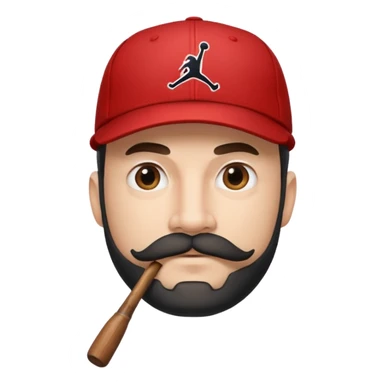 bearded guy with a Jordan baseball cap, handlebar mustache and beard, emoji style sticker