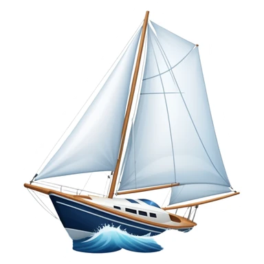 An icon featuring a sleek sailboat with billowing sails cutting through the waves. The design includes the boat's mast, a wind-filled sail, and water splashes, symbolizing the thrill and skill of sailing. Transparent background highlights the elegance and power of wind-driven sports. sticker