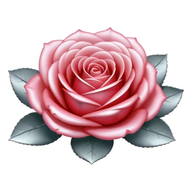 A rose emoji made of liquid silver metal, smooth metallic petals, reflective chrome surface, soft gradients, elegant shape, minimalistic iOS emoji style, centered, clean white background, realistic highlights, no text sticker