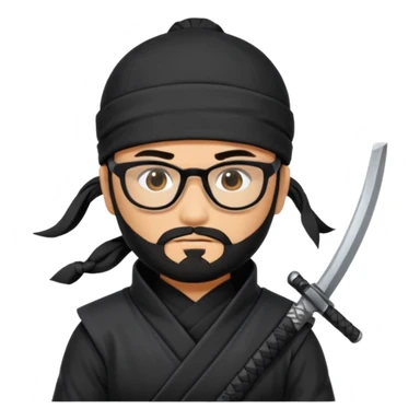 Man with black hair and beard wearing glasses in a ninja costume.  sticker