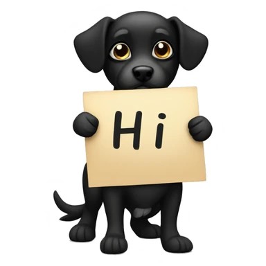 black mini dog holding a sign with the inscription ''hi” sticker