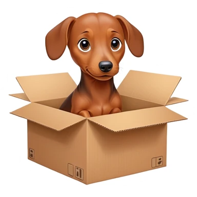  A very cute young Dachshund  with one's head tilted to one side poked its paws out of the cardboard big box and placed them on top of it sticker