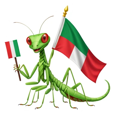 A happy praying mantis holding and a Italian and Myanmar flag  sticker
