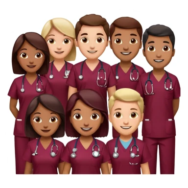 Create Happy & celebrating team faces for a hospital with a newborn saved with dress color as dark maroom sticker