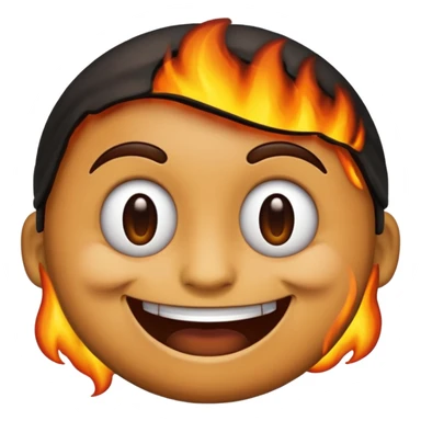 A emoji with half of his face burnt with the emoji having a big grin sticker