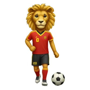 A lion wearing a yellow and red soccer uniform sticker