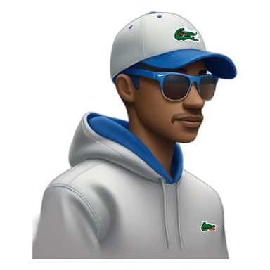 Guy using lacoste hoodie and Nike cap and oakley juliet sticker