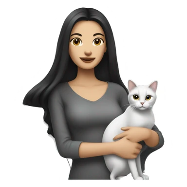 Women with Long Black hair with a Little white grey cat and a bigger grey car sticker