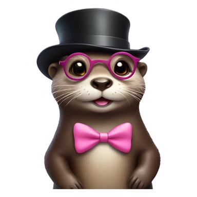 Cute Otter with glasses and top hat holding pink shell  sticker