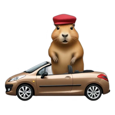 capybara with a beret driving a peugeot 207 coupé cabriolet sticker