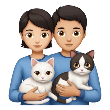 Ragazzo moro e ragazza mora che hanno un gatto bianco  sticker