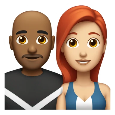 a latino gay man with short black hair and a white woman with long red hair sticker