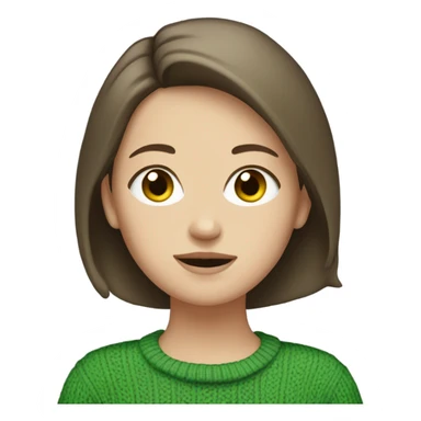 white girl with short brunette hair and a green sweater on sticker