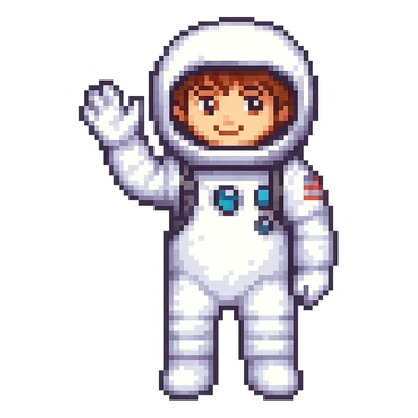 Make the cute astronaut wave, in pixel art style, with no background. sticker