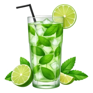 Mojito – tall glass with lime, mint leaves, and ice sticker
