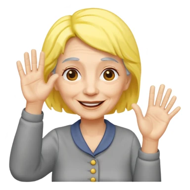 old woman with gray and yellow hair smiling and waving her hand  sticker