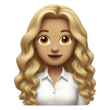 Girl with long dark blonde wavy hair and white shirt sticker