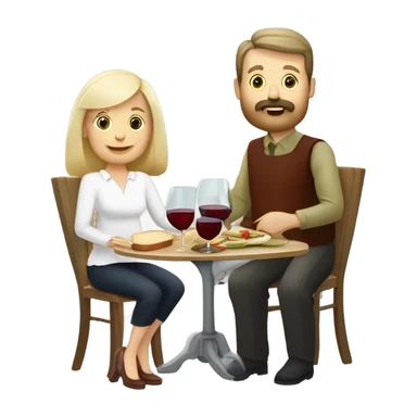 Repas raclette et deux verres de vin blanc en couple 50 ans, femme blonde cheveux aux-dessus des épaules homme petite barbe et moustache grisonnantes et cheveux bruns sticker