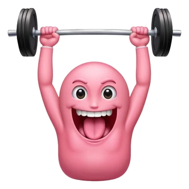 a tongue with eyes and arms, smiling, holding a barbell overhead sticker