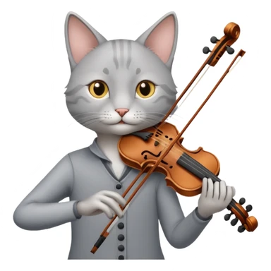 thin grey cat play violin sticker