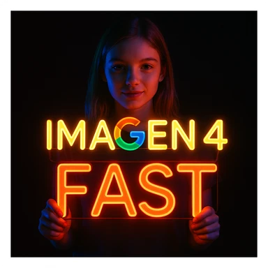 make a girl holding this sign, but sign in made of neon, also add fast below the sign sticker