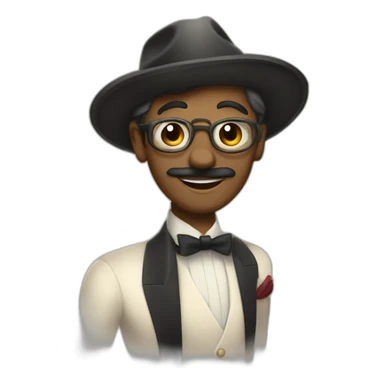 Imagina un personaje principal para una película animada musical ambientada en la década de 1920. Debe ser un bailarín de jazz carismático y lleno de energía sticker