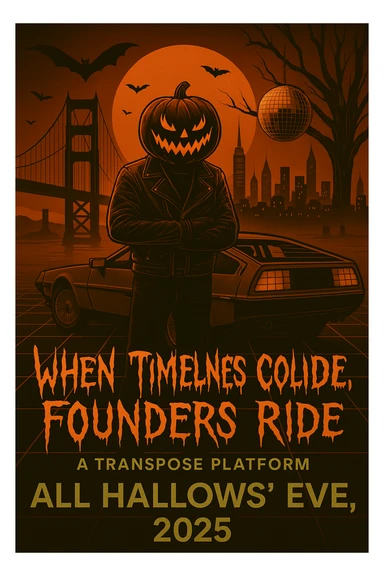 Make the font "When Timelines Collide, Founders Ride" runny, spooky.  sticker