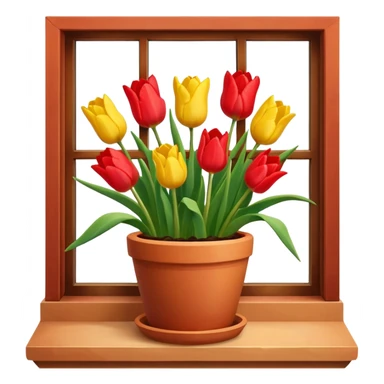 Clay pot with tulips on windowsill sticker