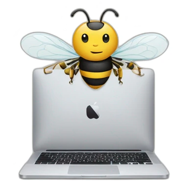 a bee working on a macbook sticker