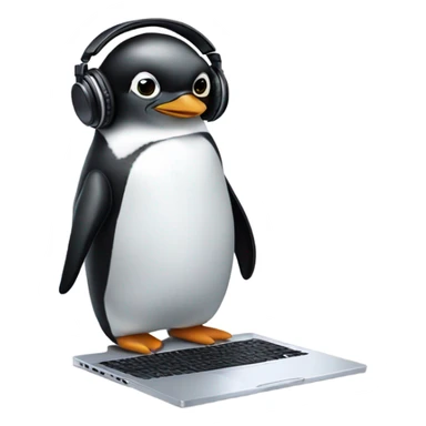 penguin with laptop and headphone sticker