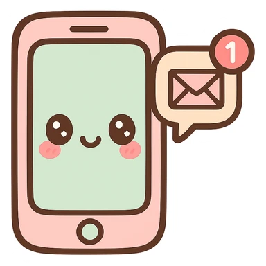 cellphone with an unread message notification, kawaii chibi anime style, flat pastel colors, thick outlines, simple cute features sticker