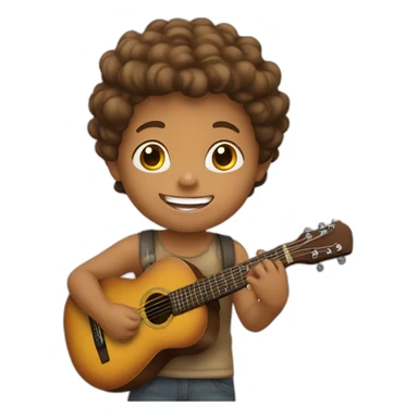 white-brown child happy to play guitar sticker