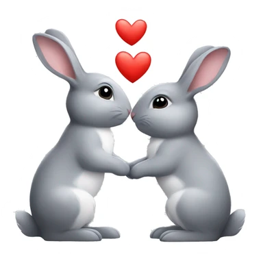 small grey bunnies kiss with a heart sticker