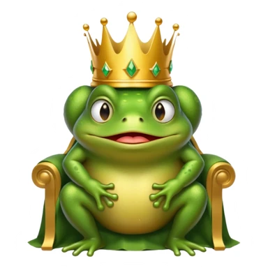 A cry frog wearing a crown, confidently sitting on a golden throne, cry tear from eyes, portrait, bust up sticker