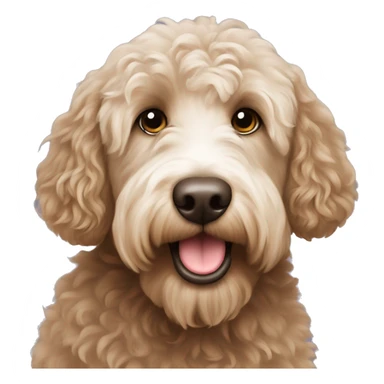 Australian labradoodle with a white nose sticker