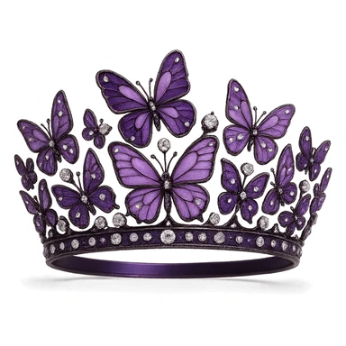 butterfly crown with a deep purple base, butterflies in lilac and plum enamel, sparkling gems sticker