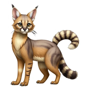 Colorful dark black gloomy spooky pointy foggy smoky points-marked glorious hyper-realistic exotic cute cool beautiful beautiful fantasy-caracal-civet-genet-sergal-vernid-Cacomistle-Trico-oncilla-animal-Fakémon-hybrid-fursona (full body) sticker