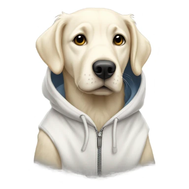 White retriever with a hoodie sticker