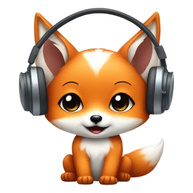Detailled Baby kawaii fox with headphones on ears sticker