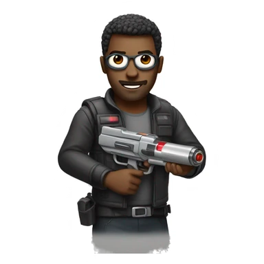 A man with a laser blaster sticker
