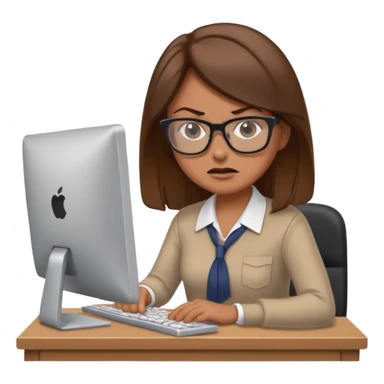 Uma mulher de cabelo castanho que é professora e um pouco brava a trabalhar no computador sem usar óculos sticker