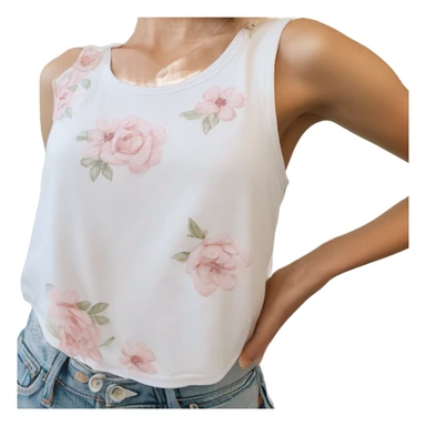 white brandy melville tank top with dainty light pink floral details sticker