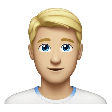 A head and shoulders shot of a 22 year old Caucasian man, with short blond hair,   with blue eyes wearing a t-shirt. sticker