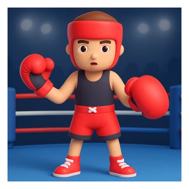 Add a boxing ring background to the boy with boxing gloves in 3D emoji style, microsoft style 3d fluent emojis with smooth shading and rounded shapes. sticker