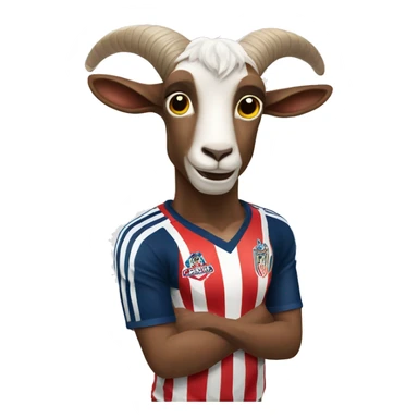Draw a goat wearing the jersey of Chivas (a Mexican soccer team), holding a trophy in one hand. sticker