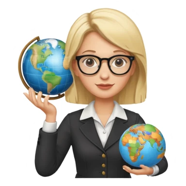 fun blonde history teacher, with glasses and a globe sticker