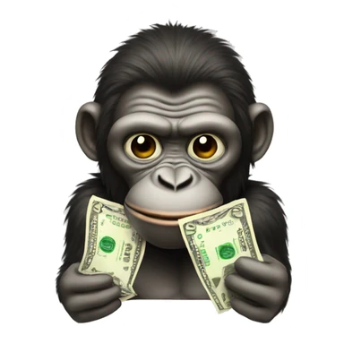 Ape with money and a mustache sticker