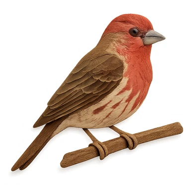 house finch on a branch, layered paper details, realistic feather patterns, red and brown markings sticker