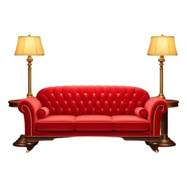 A red sofa, a sofa in a lobby, with a cute lamp to the side sticker